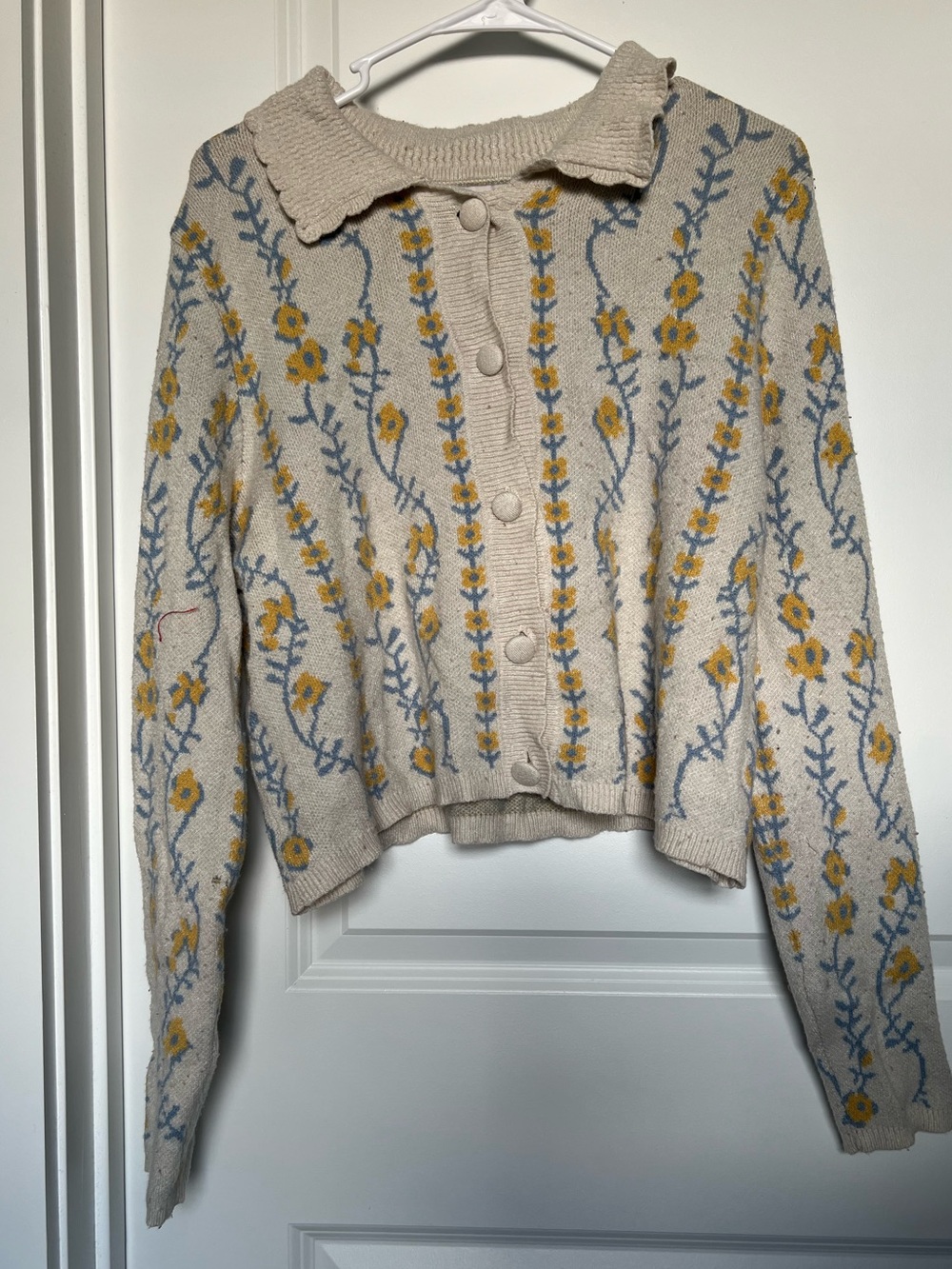 Sincerely Jules Floral Knit Cardigan Cream - Size Medium
